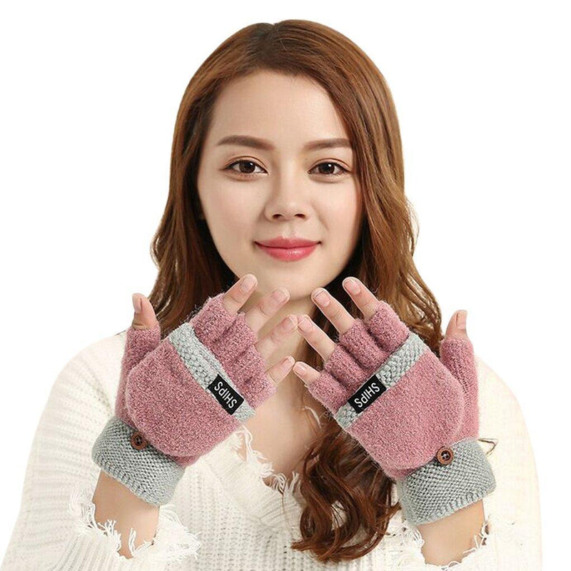 [Australia] - JINTN Grils Flip Top Knitted Gloves Ladies Women Half Finger Gloves Cute Winter Warm Thermal Fingerless Gloves Hand with Covers Sport Outdoor Mitten for Hiking Driving Xmas Gift Red 