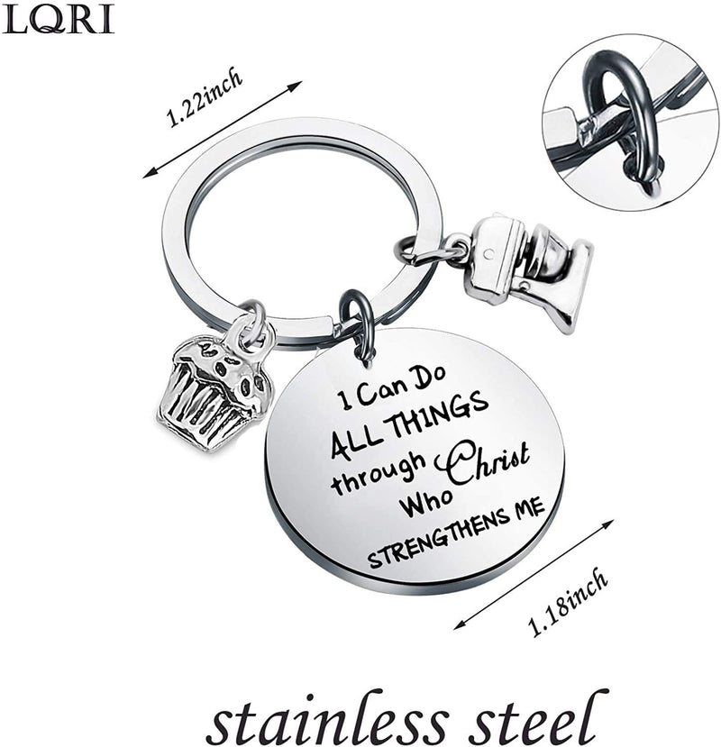 [Australia] - LQRI Baker Gift Pastry Chef Gift I Can Do All Things Through Christ Who Strengthens Me Keychain Baking Gift Culinary Student Graduation Gift sliver 