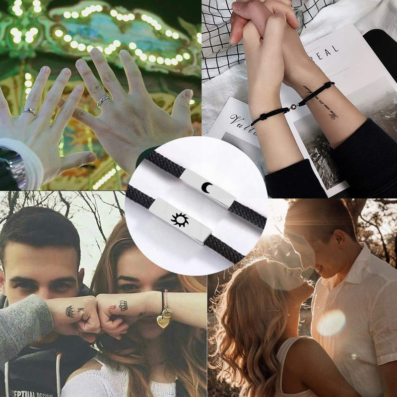 [Australia] - BUUFAN 2PCS Couple Promise Rings Set Sun and Moon High Polish Opening Rings for Lovers Best Friends 4pcs black bracelets and rings 