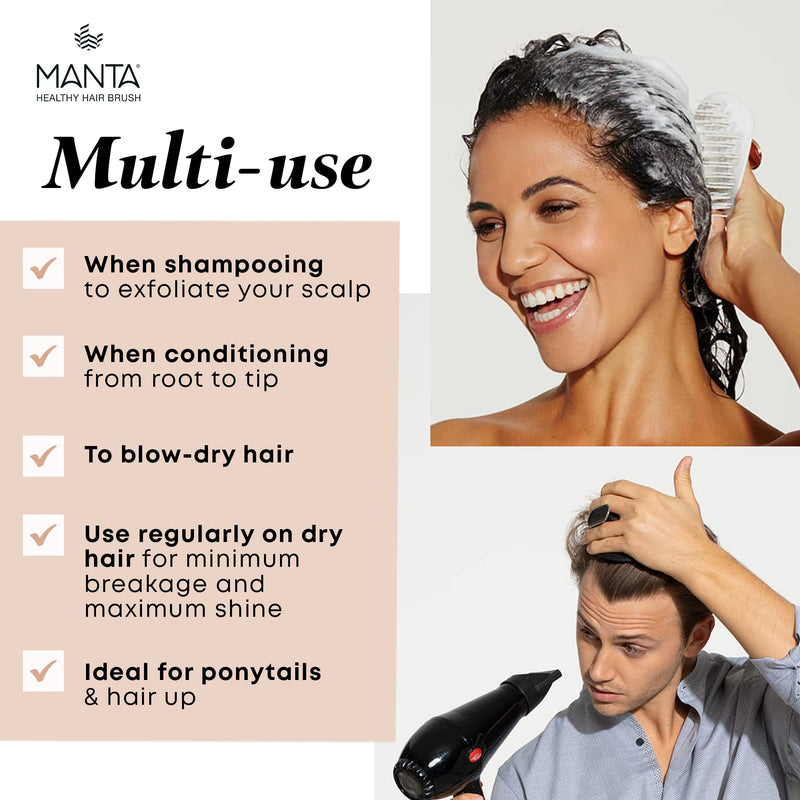 [Australia] - Manta Hair Brush, Anti Breakage Hairbrush, Detangle Brush for Curly, Thick, Fine, Wet Hair, Shower Scalp Shampoo Brush, Prevent Hair Breakage, Promote Hair Growth, Great on All Hair types, Black 