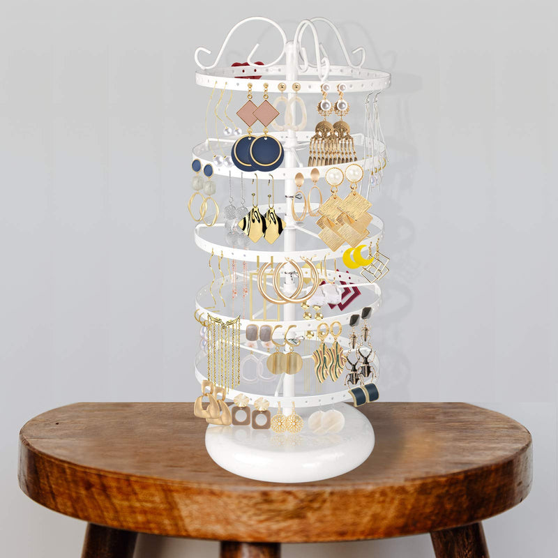 [Australia] - LASZOLA 5 Tiers 360° Rotating Earring Holder Organizer, 220 Holes Metal Necklace Bracelet Jewelry Display Rack Stand Tower - 14x6.3 Inch (Black) Black 