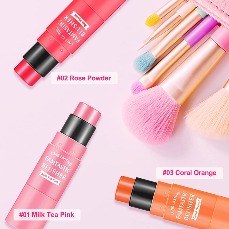 [Australia] - Erinde 3-in-1 Cheek Blush & Lip Tint & Eyeshadow, Creamy Blush Stick for Cheeks & Lips with Brush, Buildable Lightweight Hydrating formula, Easy To Use, Stay All Day(01#Milk Tea Pink) 01#Milk Tea Pink 