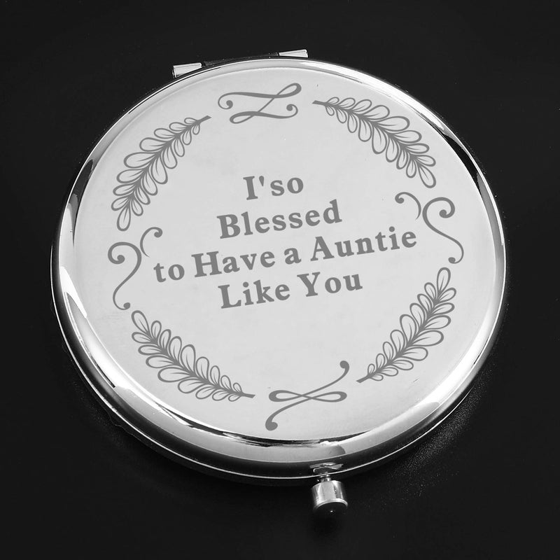 [Australia] - Dynippy Auntie Aunt Gifts from Niece Birthday Gift Ideas Engraved Compact Mirror with Inspirational Quotes for Birthday Wedding Gift Special Celebration - I'so Blessed to Have a Auntie Like You 