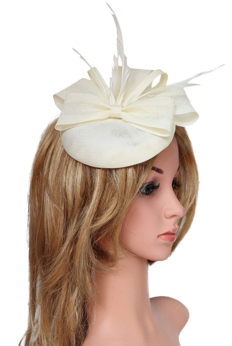 [Australia] - Biruil Fascinators Hat for Women Girls Sinamay Flower Feathers Tea Party Cocktail Headband Hair Clip A Beige 