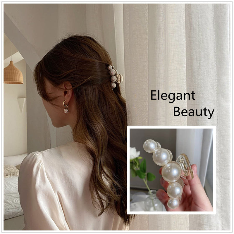 [Australia] - Pearl Hair Claw Clips for Women, Large Pearl Hair Grip, Big Hair Clips for Thick/Fine Hair, Pearl Hair Slide Hairdressing Clips Long Hair Accessories for Women/Girl(3 pcs,3 Size) 