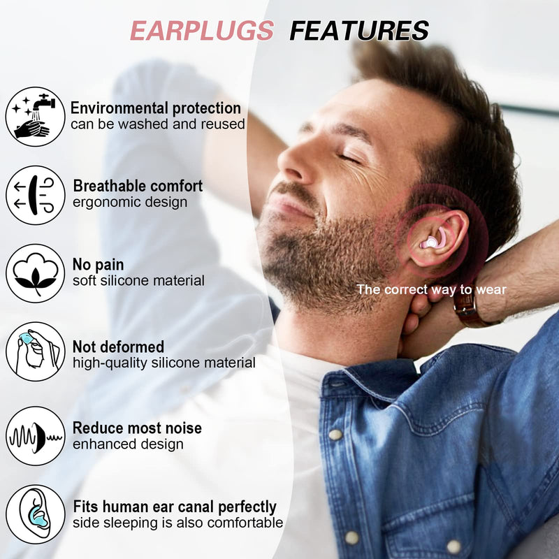 [Australia] - Ear Plugs Noise Cancelling Silicone Ear Plugs for Sleeping, 2pair Earplugs Sound Blocking Sleeping Reusable Noise Reduction Earplugs for Sleeping,Snoring,Work,Concerts,Studying and Travel(Pink) Pink 