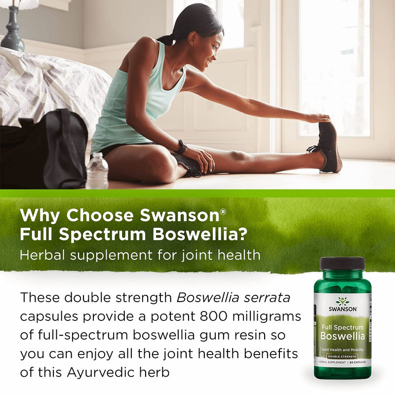 [Australia] - Swanson Double Strength Boswellia - Herbal Supplement Promoting Joint Support - Ayurvedic Herb for Joint Flexibility & Mobility Support - Made w/Boswellia Serrata Resin - (60 Capsules, 800mg Each) 1 
