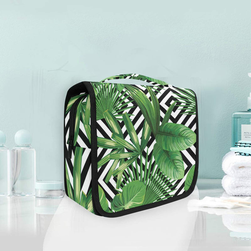 [Australia] - CUTEXL Cosmetic Bag Geometric Tropical Palm Leaves Plaid Large Hanging Wash Gargle Bag Portable Travel Toiletry Bag Makeup Case Organizer for Women Lady 