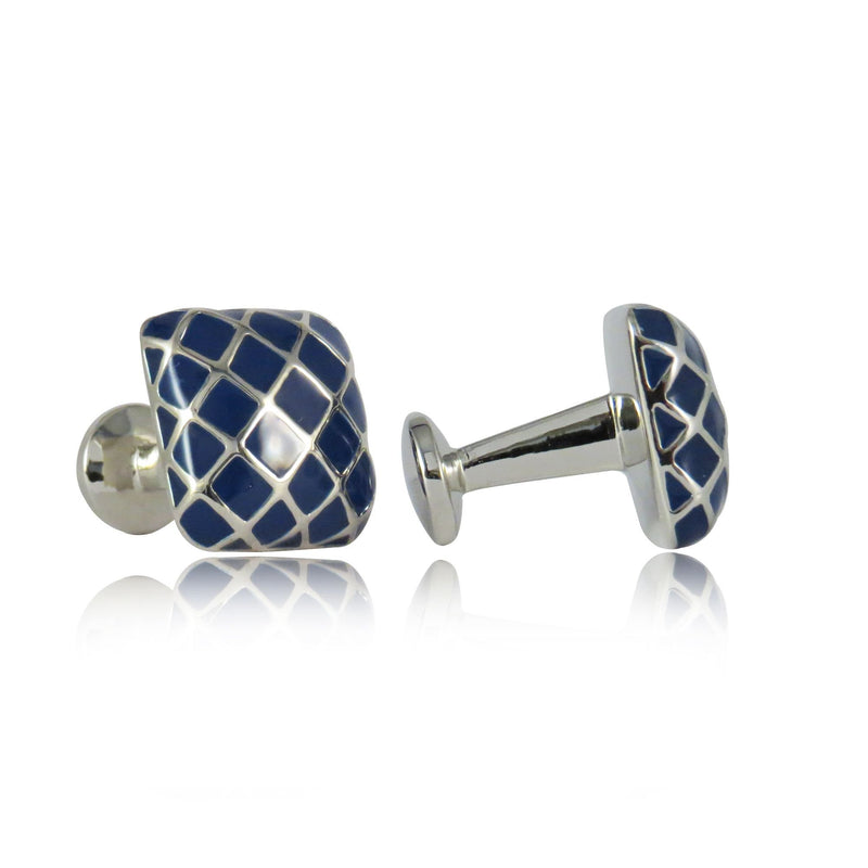 [Australia] - Cuff-Daddy Blue Patterned Domed Enamel Silver Cufflinks with Presentation Box 