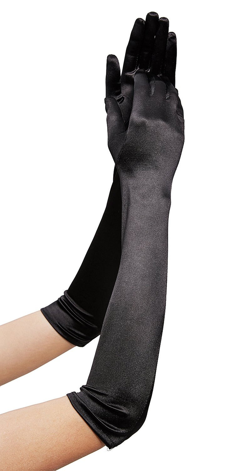[Australia] - 1920s Opera Satin Long Gloves 19.5" Elbow Length,12BL A-19.5" Satin(black) One Size 
