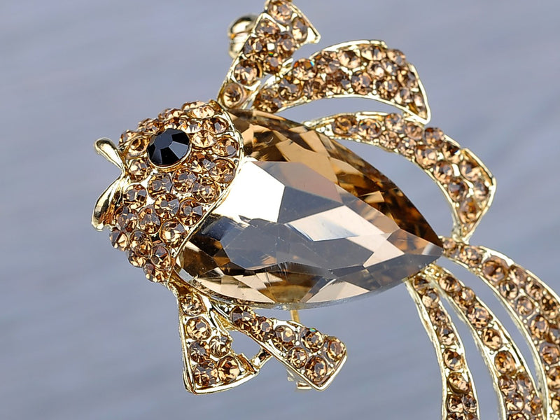 [Australia] - Alilang Golden Tone Light Topaz Colored Rhinestones Ocean Sea Goldenfish Brooch Pin 