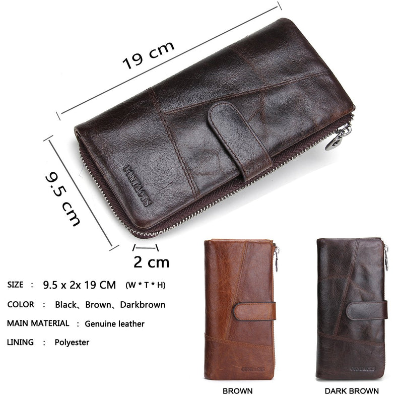 [Australia] - Contacts Men Genuine Leather Bifold Wallet Checkbook Organizer Card Case 12 Cards Dark Brown 