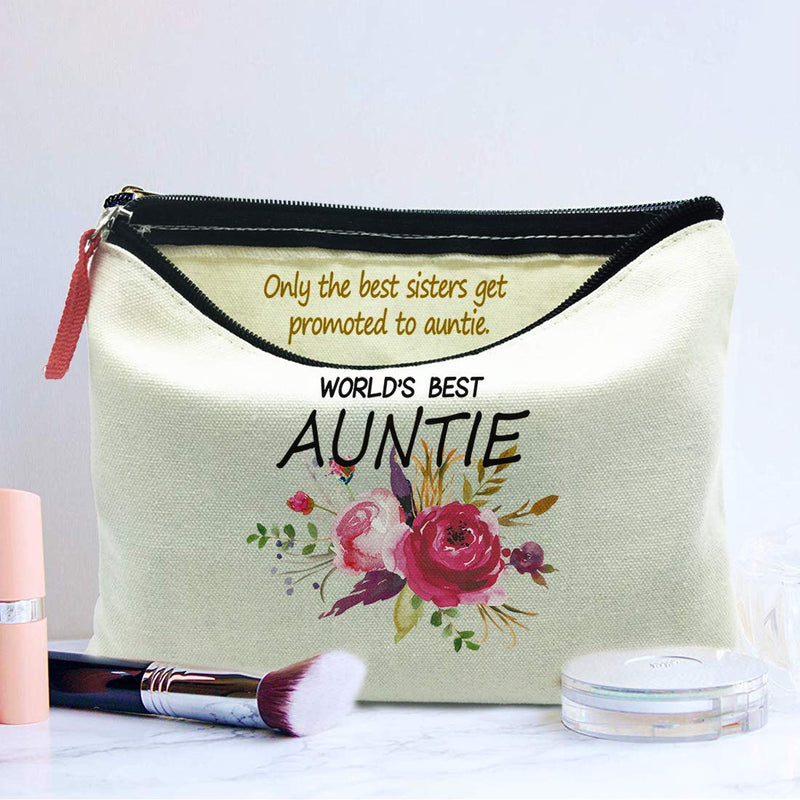 [Australia] - Auntie Gift, Baby Reveal Gift,New Parents Pregnancy Announcement Gift,Only The Best Sisters Get Promoted To Auntie,canvas Makeup Cosmetic Bag 