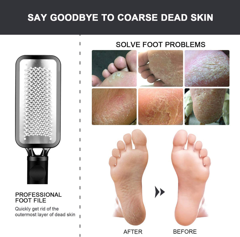 [Australia] - FOLAI Foot File Foot Pedicure Tool, Stainless Steel Foot File, Dead Skin Remover Foot Care Pedicure Tool for Cracked Feet, Make Foot Beauty and Extra Smooth(Black) Black 