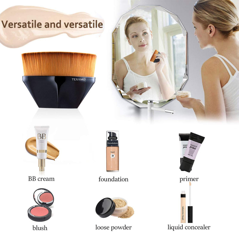 [Australia] - TEXAMO Flat Top Kabuki Foundation Brush for Powder, Liquid, Mineral, Cream, Professional Synthetic Flawless Brush with Travel Case, Black 