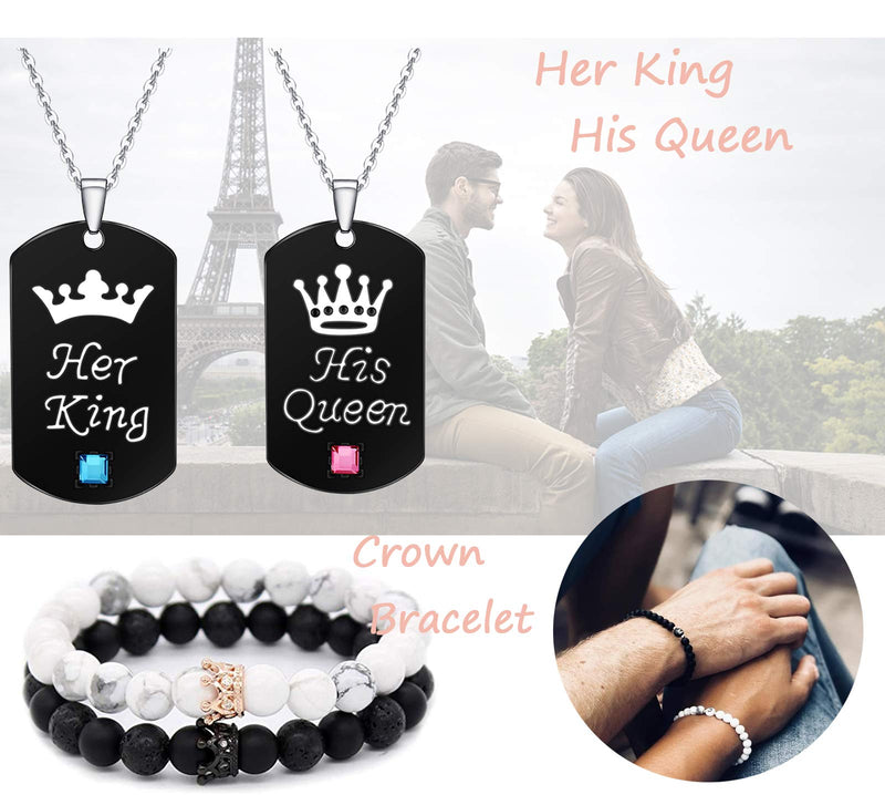 [Australia] - 4Pcs Couple Necklace Bracelet Set I Love Necklace Love Heart Crown Necklace BFF Bracelet Couple Gift for Her Style A（His Qunne &Her King) 