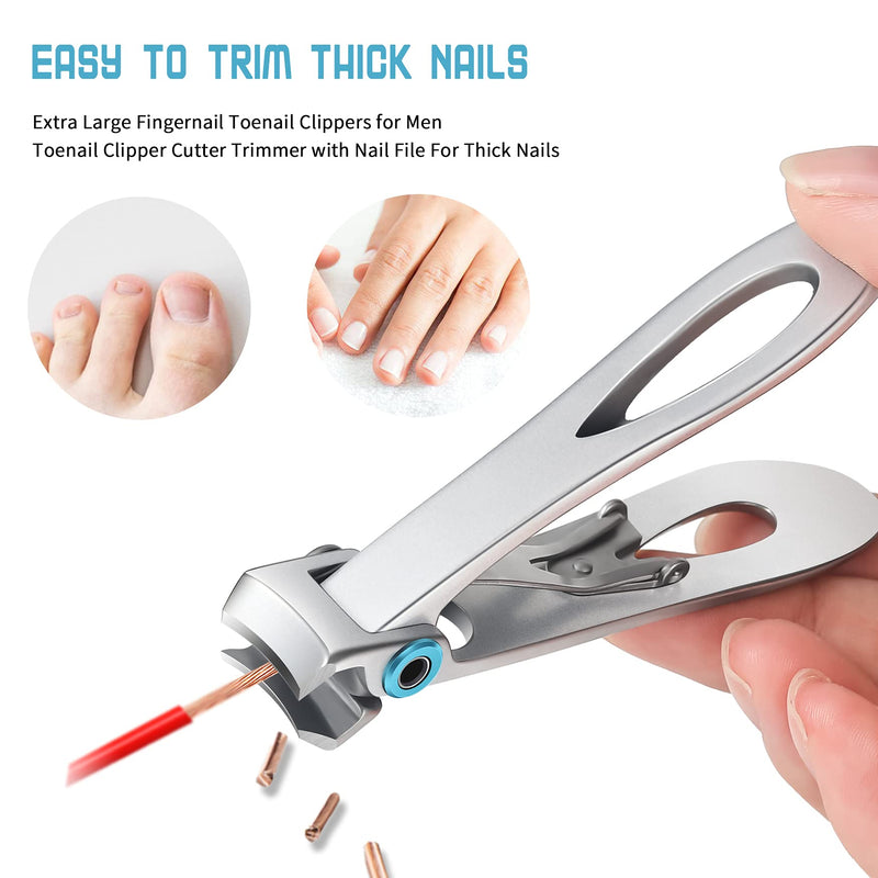 [Australia] - FVION Nail Clippers for Thick Nails, 16mm Wide Jaw Opening Fingernail Toenail Cutter with File Manicure Set Large Nail Clippers Set for Men and Women Silver 