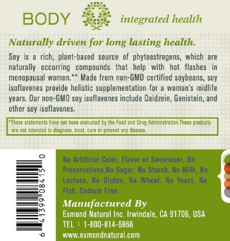 [Australia] - Esmond Natural: Soy Isoflavones Non-GMO (Supports Menopausal Health & Hot Flashes), GMP, Natural Product Assn Certified, Made in USA - 250mg, 60 Capsules 1 