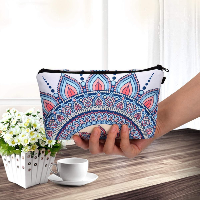 [Australia] - Queta 5 Pieces Makeup Bag for Women, Printed Roomy Cosmetic Bag for Purse Travel Waterproof Toiletry Bag with Mandala Flower Patterns Small Makeup Pouch Bulk Organizers for Girls with Zipper 