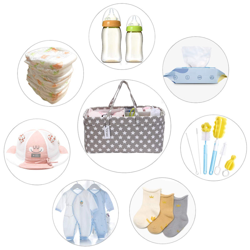 [Australia] - Hinwo Baby Diaper Caddy 3-Compartment Infant Nursery Tote Storage Bin Portable Car Organizer Newborn Shower Gift Basket with Detachable Divider and 10 Invisible Pockets for Diapers & Wipes (Grey Star) Grey Star Large(Pack of 1) 