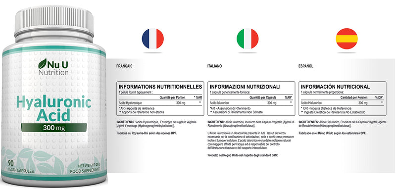 [Australia] - Hyaluronic Acid 300mg | 90 Capsules (3 Month Supply) | Triple Strength of Many Brands by Nu U Nutrition 