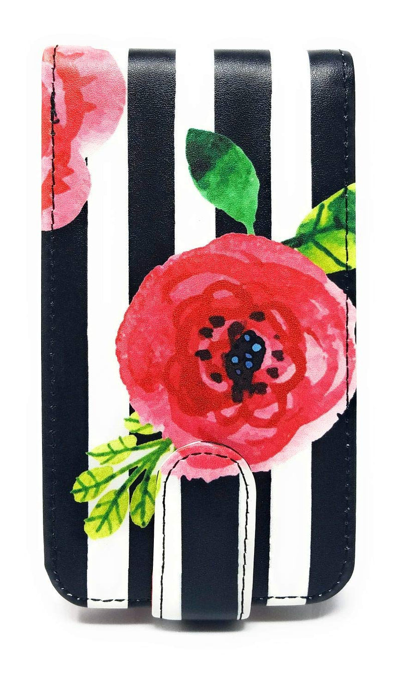 [Australia] - LIMITED EDITION Lipsense Makeup Lipstick Case with Mirror for Purse by CariWare | Cosmetic Pouch With Mirror - Fits Lip sense gloss glossy and Most Popular Brands of Liquid Long Lipstick (Striped Peonies) Striped Peonies 