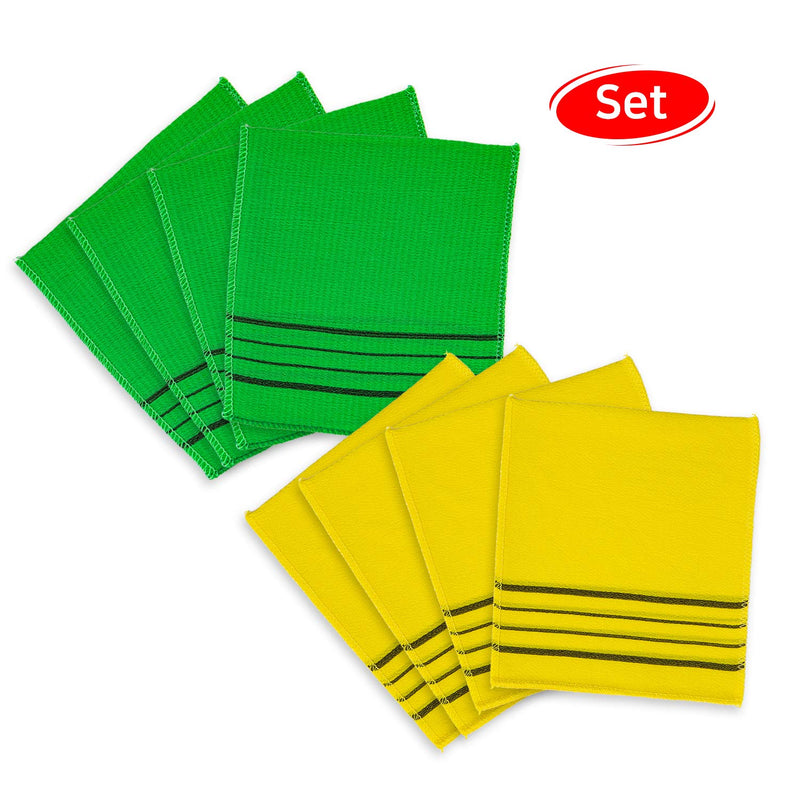 [Australia] - [Variety Pack] Korean Asian Exfoliating Washcloth - Scrubbing Cloth for Removing Dead Skin Callus, Cleaning Pores and Reducing Acne Breakout and Blackhead (02. Green 4pcs + Yellow 4pcs) 02. Green 4pcs + Yellow 4pcs 