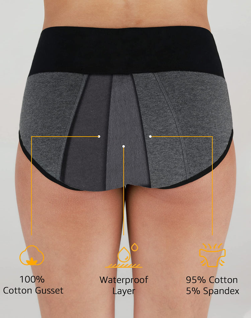[Australia] - INNERSY Period Pants Heavy Flow Cotton Menstrual Underwear High Waist Pack of 3 (Must Wear with Pad or Tampon) 12 Blue/Green/Marl Grey 