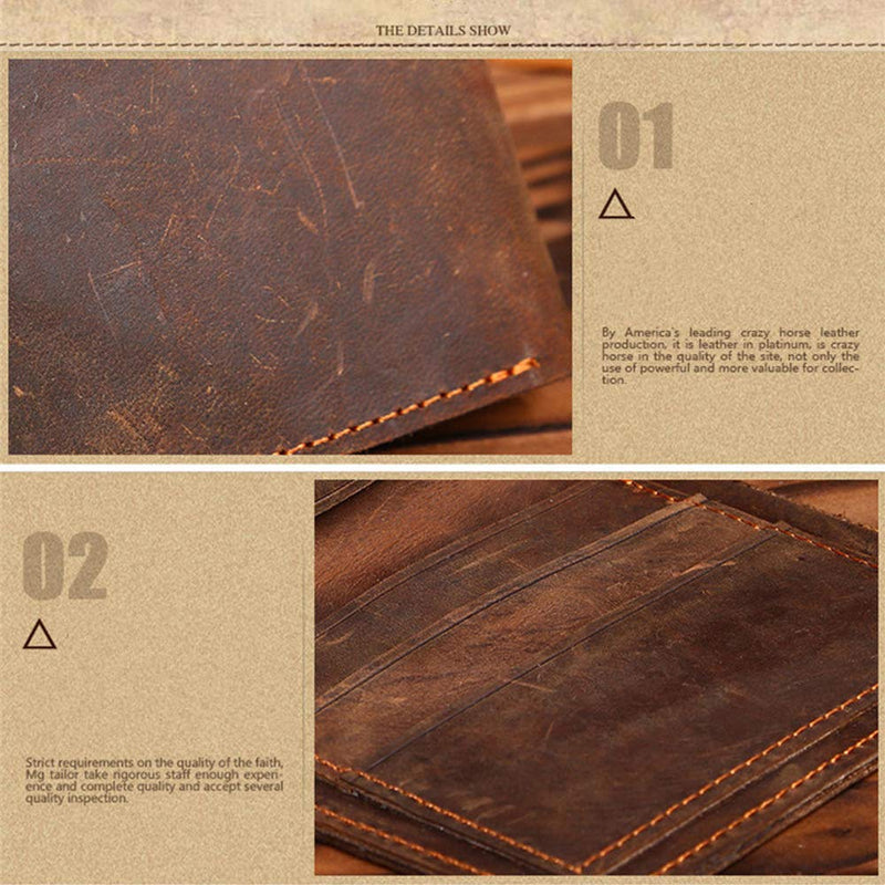 [Australia] - Mens Wallet Slim Bifold Genuine Leather Wallets For Men Crazy Horse Minimalist Ultra Thin Brown Retro Vintage Simple Style #2 