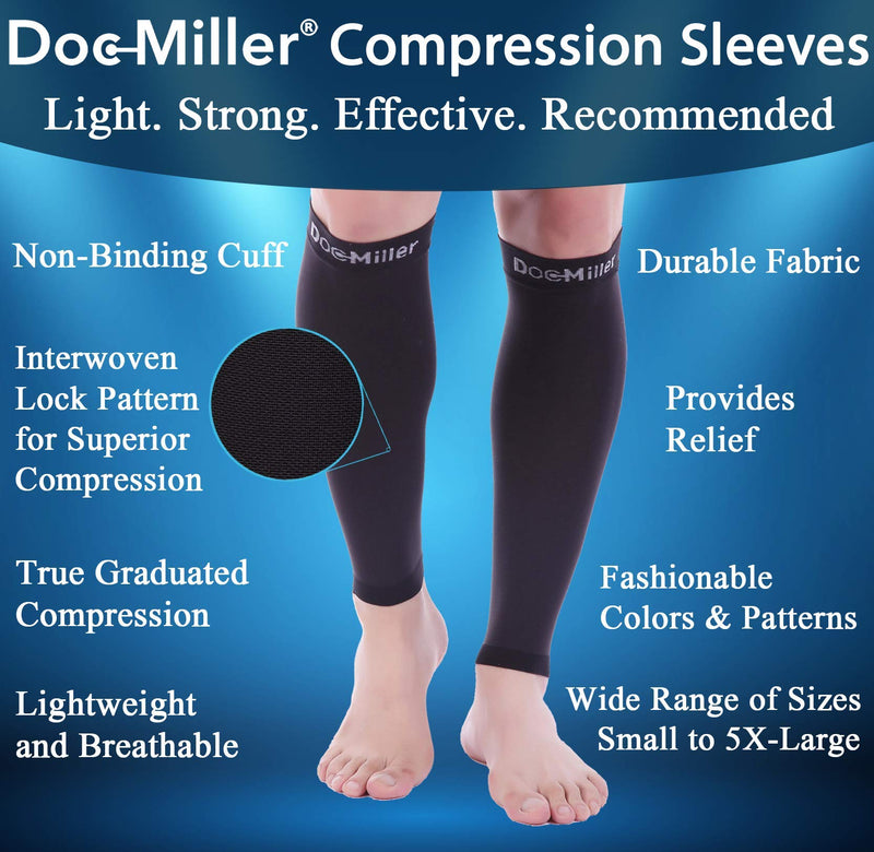 [Australia] - Doc Miller Calf Compression Sleeve Men and Women - 20-30mmHg Shin Splint Compression Sleeve Recover Varicose Veins, Torn Calf and Pain Relief - 1 Pair Calf Sleeves Black Color - X-Large Size 