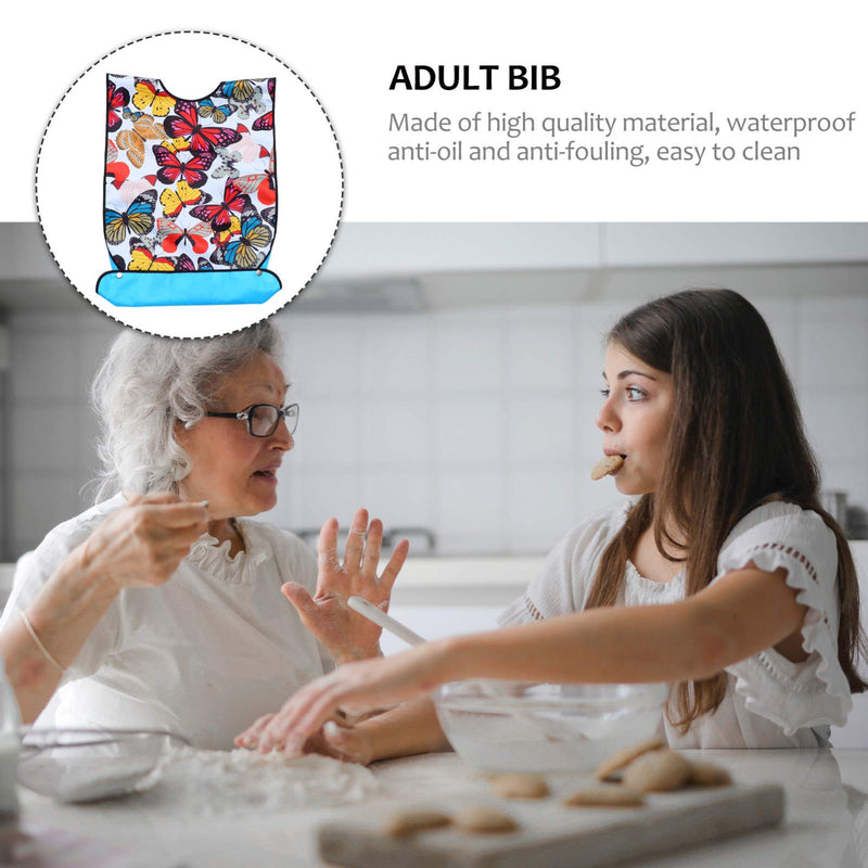 [Australia] - EXCEART Adult Bibs Washable Reusable Waterproof Clothing Protector with Crumb Catcher Apron for Senior Men Elderly Women As Shown 1 