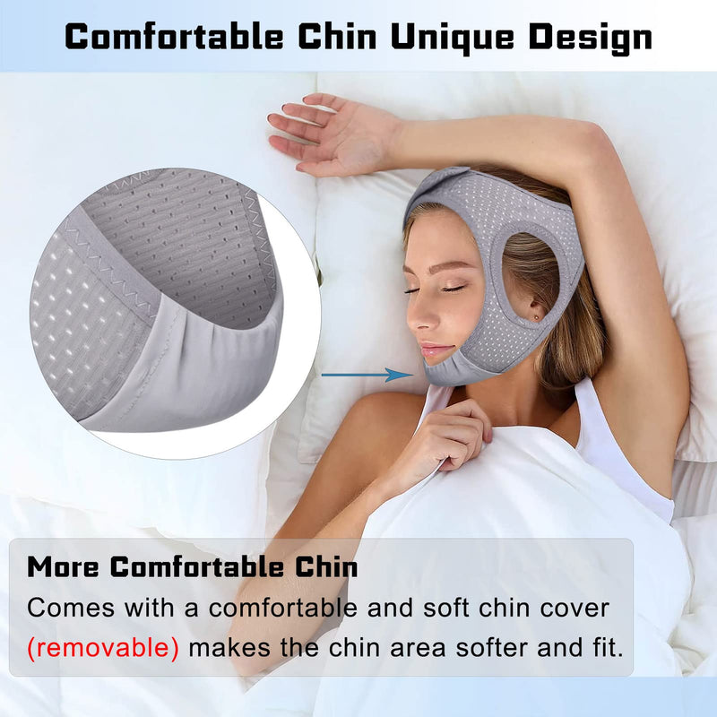 [Australia] - Forzacx Anti Snoring Chin Strap - Light Breathable Cpap Chin Strap Snoring Solution, Comfortable Chin Portion Widen Softer, Efficient Reduce Snoring, Adjustabl Sleep Chin Strap for Men Women - Grey 