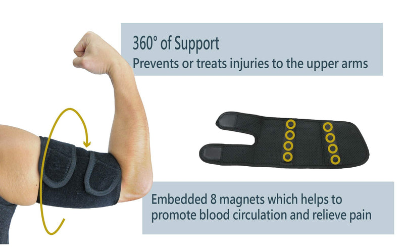 [Australia] - ObboMed MB-1850S Breathable Neoprene Upper Arm Compression Brace, Elbow band wraps with Magnets Support for Tennis and Golfer's Elbow, Workouts, Tendonitis, Arthritis – Black (size S: fits 11-12 inch arm) MB-1830S: fits 27.9-30.5 cm arm/ 11-12 inches arm 
