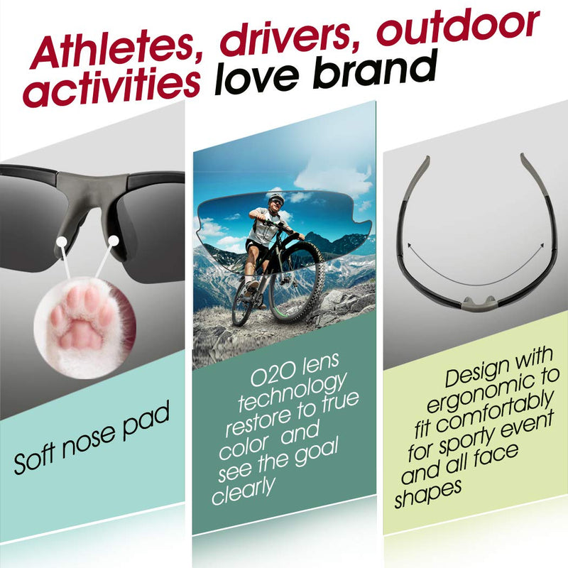 [Australia] - O2O Polarized Sports Sunglasses for Women Men Teens Youth Wrap Around Biking Running Golf Unbreakable Frame White half frame with blue coating lens 