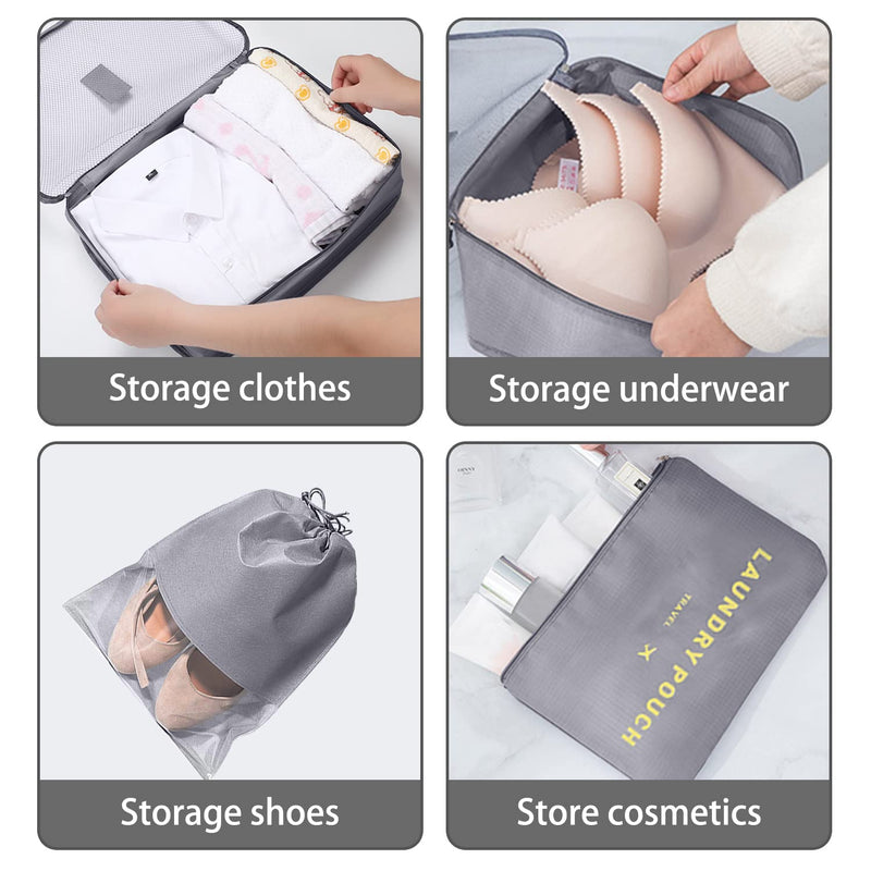 [Australia] - Packing Cubes Set for Travel Suitcases, 9 pcs Travel Organiser Packing Bags for Clothes Shoes Toiletries Travel Luggage Organizers Storage Bags (Grey) Grey 