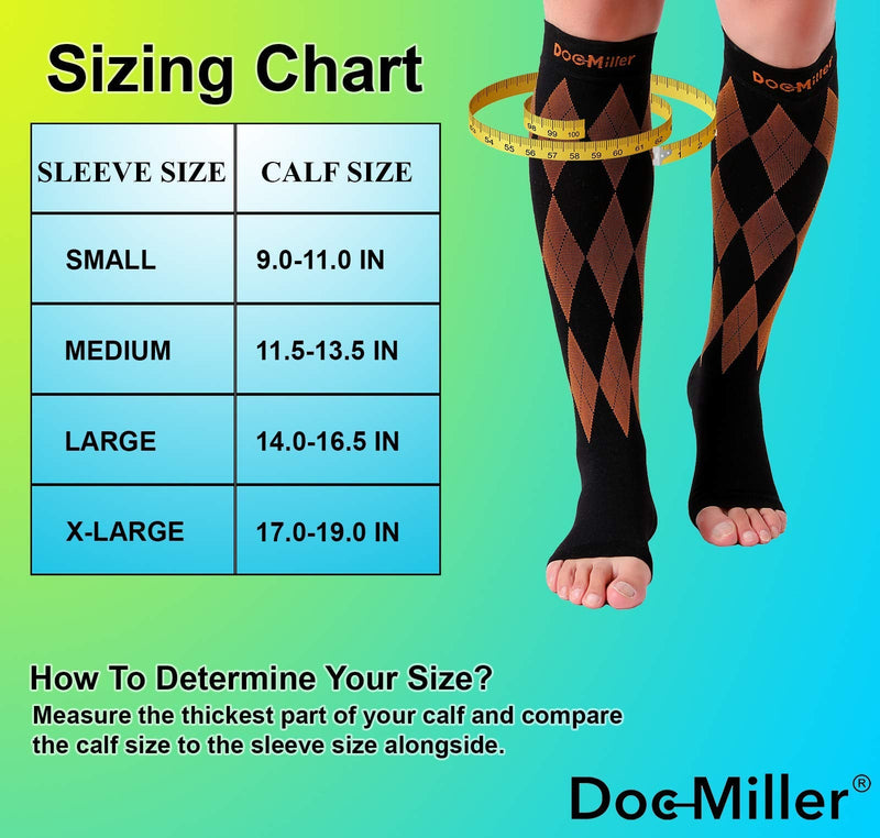 [Australia] - Doc Miller Open Toe Compression Socks Women 20-30mmHg, 1 Pair Toeless Socks for Women and Men - Argyle Design Large Black.orange Open Toe 