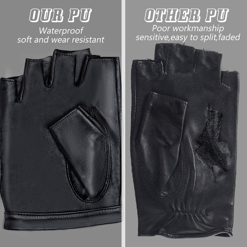 [Australia] - Driving Gloves Men Fingerless Leather Gloves Thin Half Finger Black Glove S/7.5'' Pu/Black 