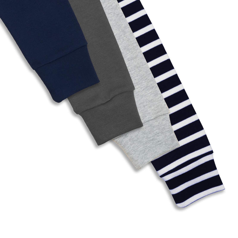 [Australia] - GLASH Kids Baby and Toddler Boys 4-Pack Cotton Pants (Size 12M - 5T) 12 Months Gray/Navy/Stripe 