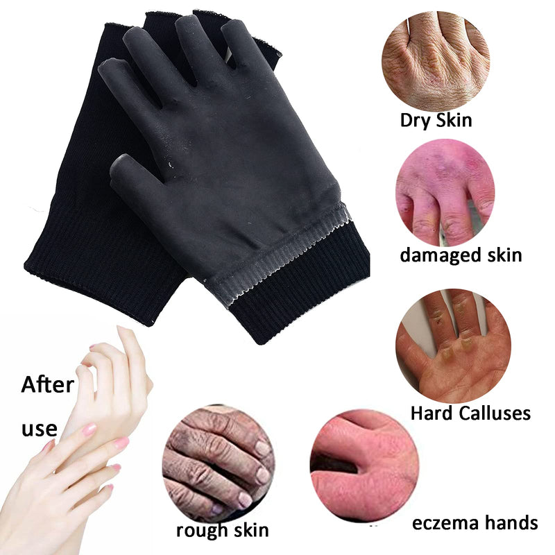 [Australia] - EXPER Moisturizing Gel Gloves Day Night Relief from Eczema and Dry, Rough, and Cracked Hands Thermoplastic Gel Lining with Essential Oils and Vitamins E (Black) 