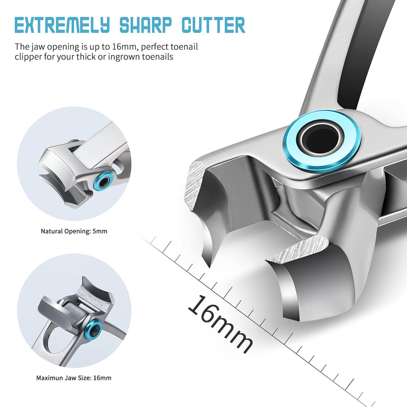 [Australia] - FVION Nail Clippers for Thick Nails, 16mm Wide Jaw Opening Fingernail Toenail Cutter with File Manicure Set Large Nail Clippers Set for Men and Women Silver 