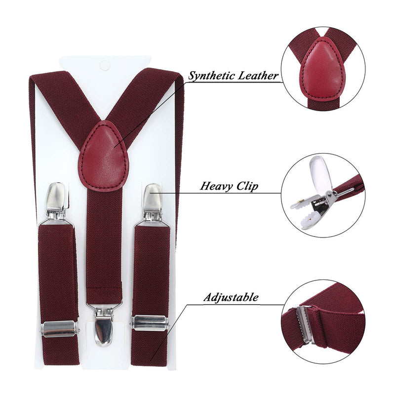 [Australia] - Kids Suspender Bowtie Necktie Sets - Adjustable Elastic Classic Accessory Sets for 6 Months to 13 Year Old Boys & Girls Wine Red 31.5 Inches (Fit 6 Years to 13 Years) 