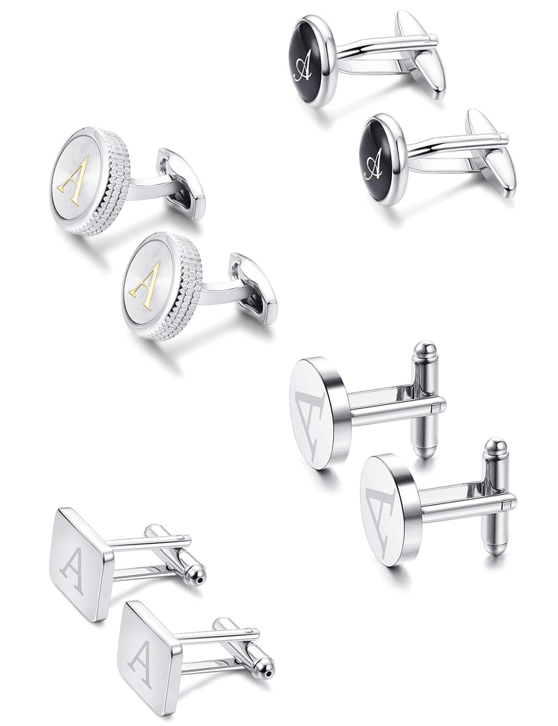 [Australia] - LOYALLOOK 4Pairs Men's Initial Letter Shirts Cufflinks Engraved Shirt Cufflink Alphabet Set Fashion Dazzle Tuxedo Cufflinks Business Wedding Father's DayGift Letter A 