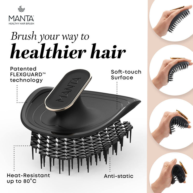 [Australia] - Manta Hair Brush, Anti Breakage Hairbrush, Detangle Brush for Curly, Thick, Fine, Wet Hair, Shower Scalp Shampoo Brush, Prevent Hair Breakage, Promote Hair Growth, Great on All Hair types, Black 
