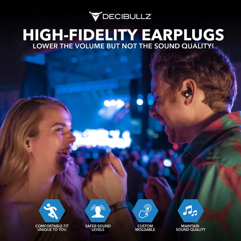 [Australia] - Decibullz Custom-Molded High Fidelity Earplugs, Hearing Protection for Concerts, Musicians, Drummers, and The Sensory Disorders, Black 