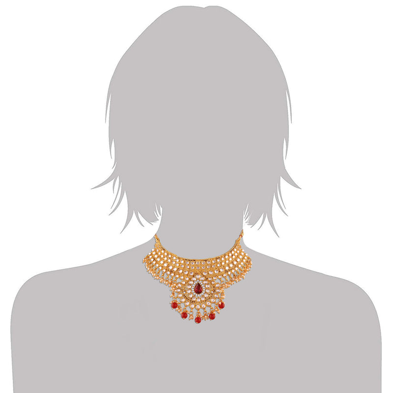 [Australia] - I Jewels Indian Bollywood Designer Gold Plated Kundan Choker Jewelry Set with Earrings & Maang Tikka for Women 