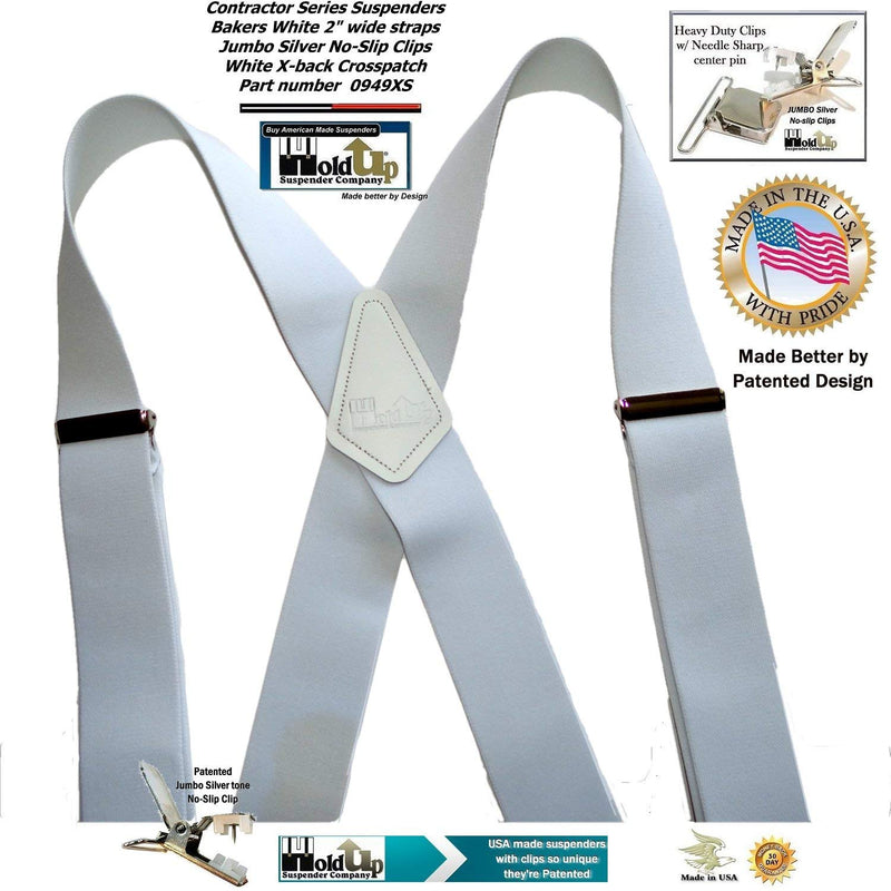 [Australia] - Holdup Contractor Series 2" X-back Work Suspenders with Patented No-slip Clips Bakers White 