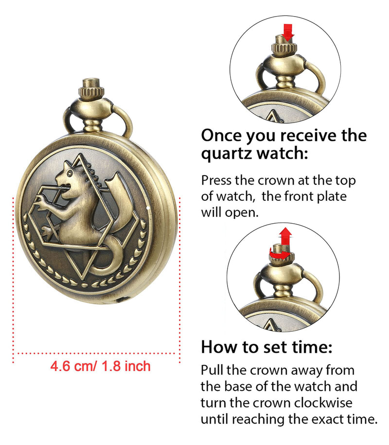 [Australia] - Fullmetal Alchemist Pocket Watch with Chain for Cosplay Vintage Accessories Anime Edward Elric Quartz Watch Alchemist-Bronze 