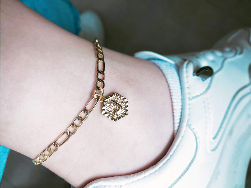 [Australia] - Long tiantian Initial Anklet for Women Cuban Ankle Bracelet with Letter Gold Alphabet Initial Anklet for Girls 1A 