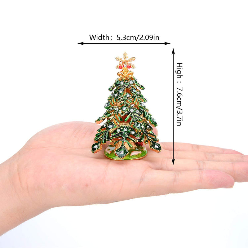 [Australia] - QIFU Hand Painted Enameled Small Christmas Tree Decorative Jewelry Trinket Box with Hinged, Unique Gift for Family 
