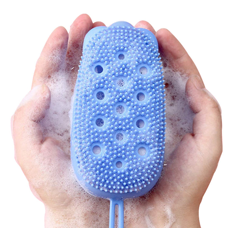 [Australia] - 2 PCS Exfoliating Body Scrub Brush,Silicone Bath Body Brush for Girl,Shower Cleansing Scrubber Brush,Double-Sided Silicone Sponge Bath Brush with Soft Brush Head and Hard Massage Ball (Blue) Blue 